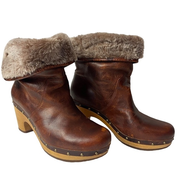 Ugg women’s brown leather clog, Lynnea Shearling ankle pull on boots size 7 - Picture 12 of 12